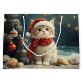 ペルシャ猫クリスマスヴィンテージビーチ ラージペーパーバッグ (正面)