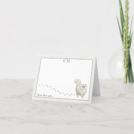 ペルシャ猫グレイ縁どモノグラム名を折り畳んだ サンキューカード