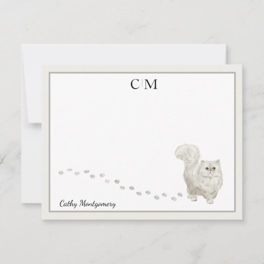 ペルシャ猫グレーモ縁どノグラム名ノートカード ノートカード (正面)