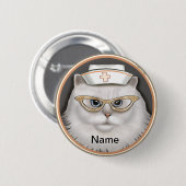 ペルシャ猫ナース名前をカスタムするピン 缶バッジ (正面&裏面)