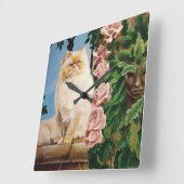 ペルシャ猫バラドライアド スクエア壁時計 (傾斜)