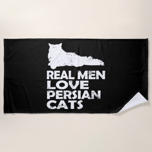 ペルシャ猫実在 – 男性はペルシャ猫を愛 ビーチタオル (正面)