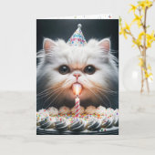 ペルシャ猫(お誕生日ケーキ) カード (黄色い花)