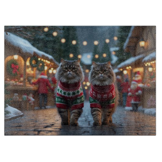 ペルシャ猫 クリスマス スノー ホリデー カッティングボード (正面)