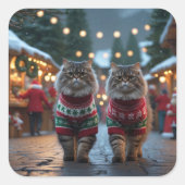 ペルシャ猫 クリスマス スノー ホリデー スクエアシール (正面)