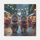 ペルシャ猫 クリスマス スノー ホリデー マグネット (正面)