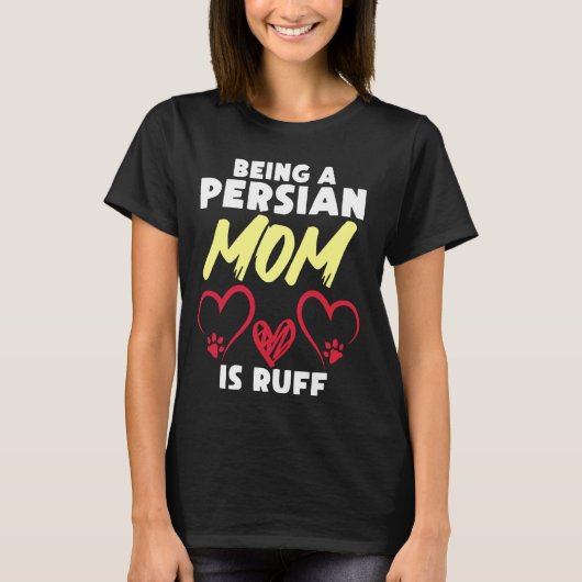 ペルシャ猫 ペルシャ猫のママは大変だにゃ~ 面白い猫 Tシャツ (正面)