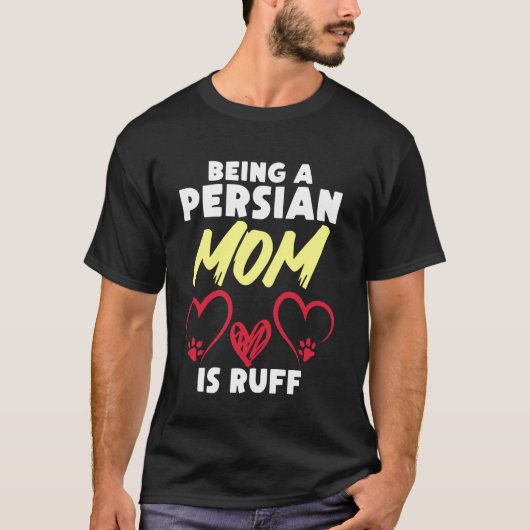 ペルシャ猫 ペルシャ猫のママは大変だにゃ~ 面白い猫 Tシャツ (正面)
