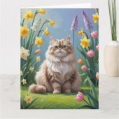 ペルシャ猫 春の花 絵画 カード (正面)