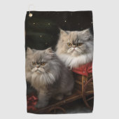ペルシャ猫 雪景色 ソリ クリスマス装飾 ゴルフタオル (正面)