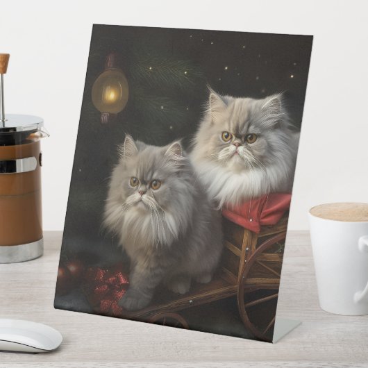ペルシャ猫 雪景色 ソリ クリスマス デコレーション 台座サイン (インサイチュ)