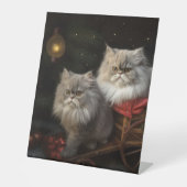 ペルシャ猫 雪景色 ソリ クリスマス デコレーション 台座サイン (正面)