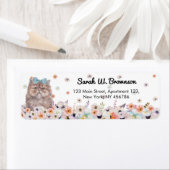 ペルシャ白地猫かわいい顔フローラデザイン ラベル (インサイチュ)