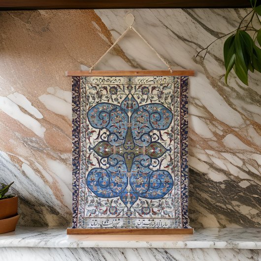 ペルシャ絨毯イランのブルーベージュ 吊り下げ型タペストリー