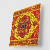 ペルシャ絨毯 – 赤と黄 スクエア壁時計 (傾斜)