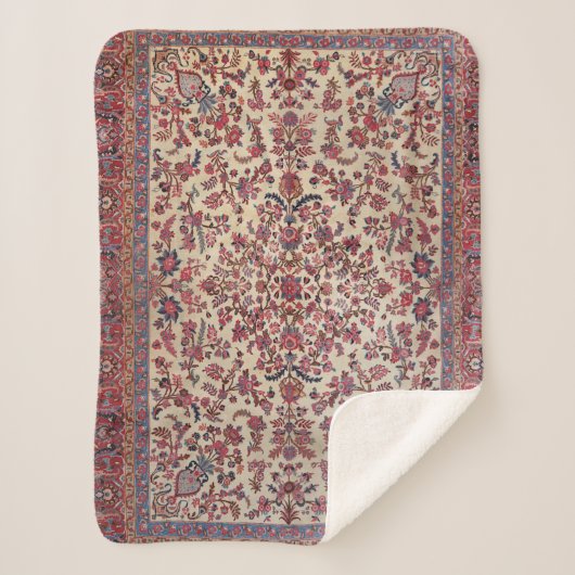 ペルシャ赤ピンク淡い青紫  シェルパブランケット (正面)