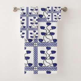 ペルシャ青フローラ幾何学模様 バスタオルセット