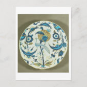 ペルシャ風の美しい皿に、枝にとまる孔雀が描かれている ポストカード (正面)