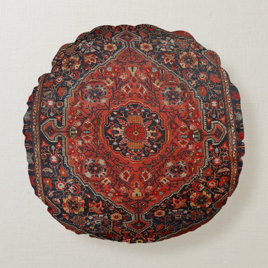 ペルシャ·ジョシャン·レッド·ラスティ·ブルー ラウンドクッション (正面)