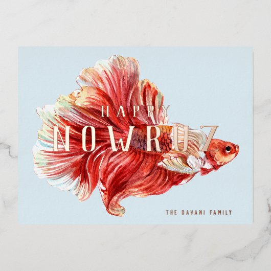 ペルシャ・ノウルーズ・ラッキーゴールドフィッシュ箔はがき 箔シーズンポストカード (正面)