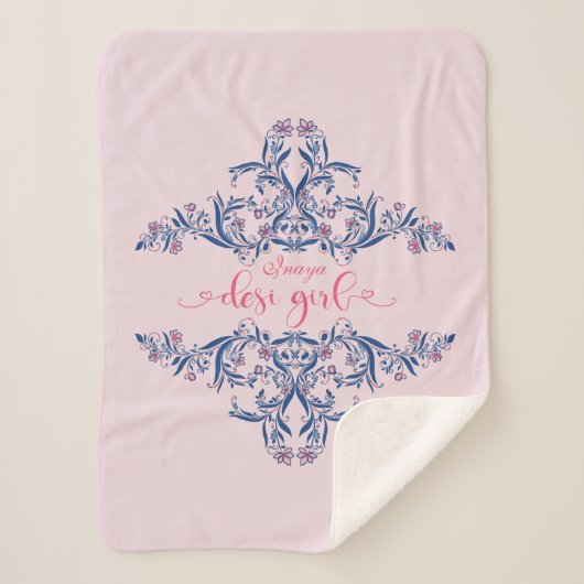 ペルシャ·ヘンナ·文字を持つデシ·ガール·フローラ シェルパブランケット (正面)