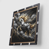 ペルシュロンの馬のアート:メタルストーム、カスタム金ゴールド スクエア壁時計 (傾斜)