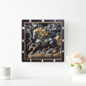 ペルシュロンの馬の時間:金ゴールドメタル、カスタムアートストーム スクエア壁時計 (ホーム)