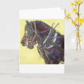 ペルシュロン荷車を引く馬チームのグリーティングカード カード (黄色い花)