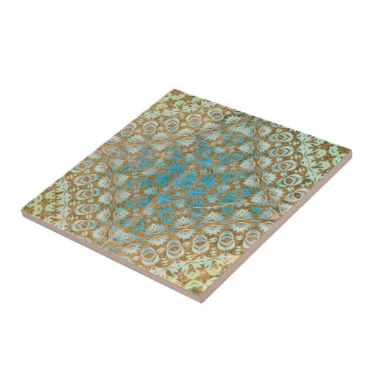 ペルシ動揺してアターコイズブラウン幾何学模様 タイル (側面)