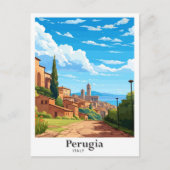 ペルジャイタリアアートヴィンテージトラベルイラストレーション ポストカード (正面)