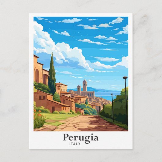 ペルジャイタリアアートヴィンテージトラベルイラストレーション ポストカード (正面)