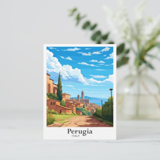 ペルジャイタリアアートヴィンテージトラベルイラストレーション ポストカード (スタンド正面)