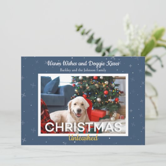 ペルソナライズされた犬の写真のクリスマス シーズンカード (スタンド正面)