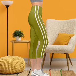 ペルソナライズド名カスタム前ホワイトオリーブ猫ママおもしろい カプリレギンス