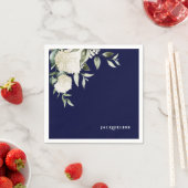 ペルソナライズネイビーホワイトアジサイブライダルシャワー スタンダードカクテルナプキン (インサイチュ)