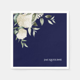 ペルソナライズネイビーホワイトアジサイブライダルシャワー スタンダードカクテルナプキン