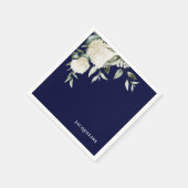 ペルソナライズネイビーホワイトアジサイブライダルシャワー スタンダードカクテルナプキン (角)