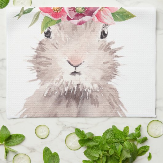 ペルソナライズネームキュートイースターバニーエッグ狩り キッチンタオル (折り畳み)