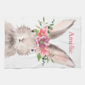 ペルソナライズネームキュートイースターバニーエッグ狩り キッチンタオル (横)