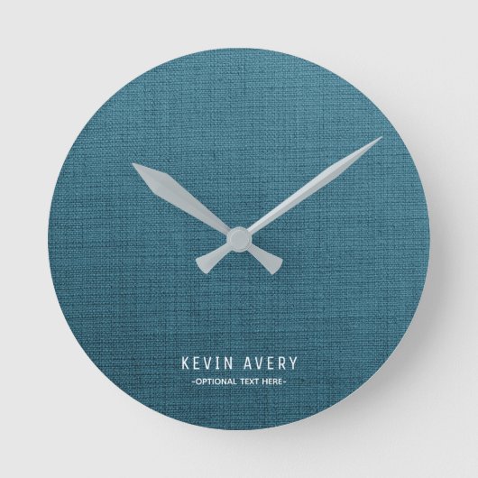 ペルソナライズブルーリネンのテクスチャ ラウンド壁時計 (正面)