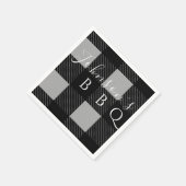 ペルソライズドネームグレーブラックバッファローチェックBBQ スタンダードカクテルナプキン (角)