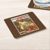 ペルテタ自転車と女性広告ポスト スクエアペーパーコースター (アングル)