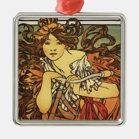 ペルテタ自転車と女性広告ポスト メタルオーナメント (正面)