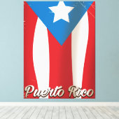 ペルトリコヴィンテージ旗旅行ポスター キャンバスプリント (インサイチュ (ウッドフロア))