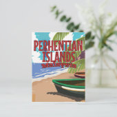 ペルヘンタン諸島マレーシアのヴィンテージ旅行ポスター ポストカード (スタンド正面)