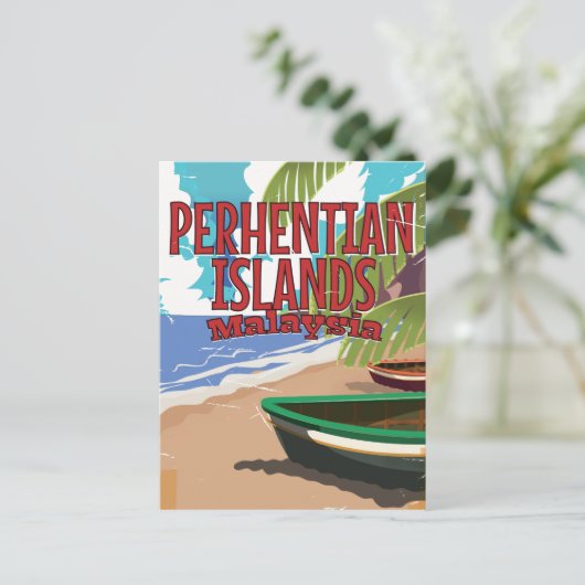 ペルヘンタン諸島マレーシアのヴィンテージ旅行ポスター ポストカード (スタンド正面)