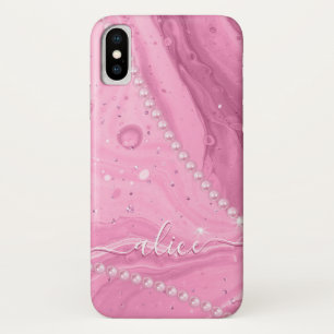 ペルルの付いたピンクの液体         iPhone X ケース