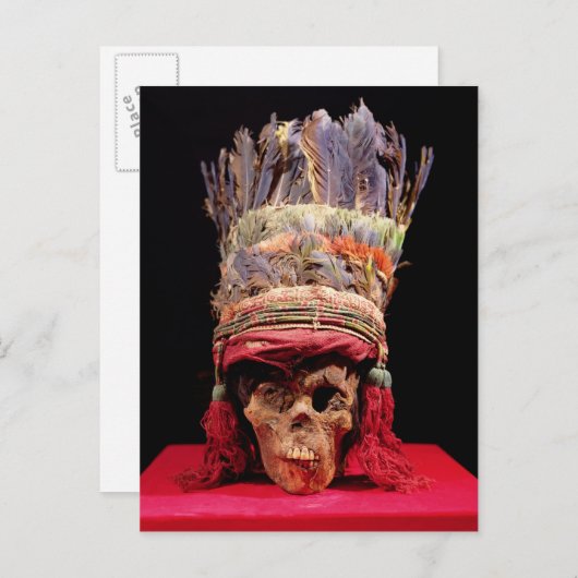 ペルーからのスカルの羽をつけられた頭飾り、 ポストカード (正面/裏面)