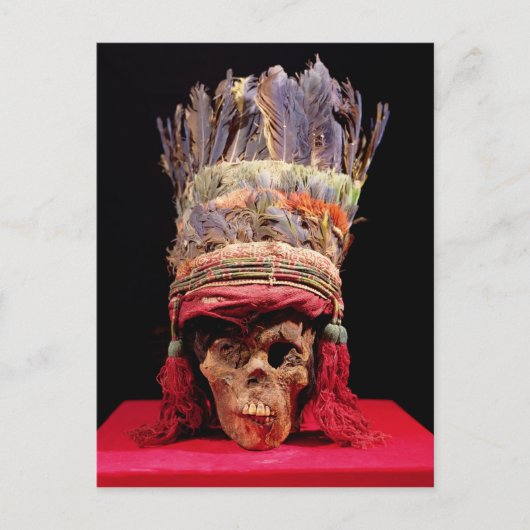 ペルーからのスカルの羽をつけられた頭飾り、 ポストカード (正面)