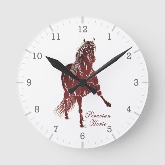 ペルーのウマの木版画 ラウンド壁時計 (正面)